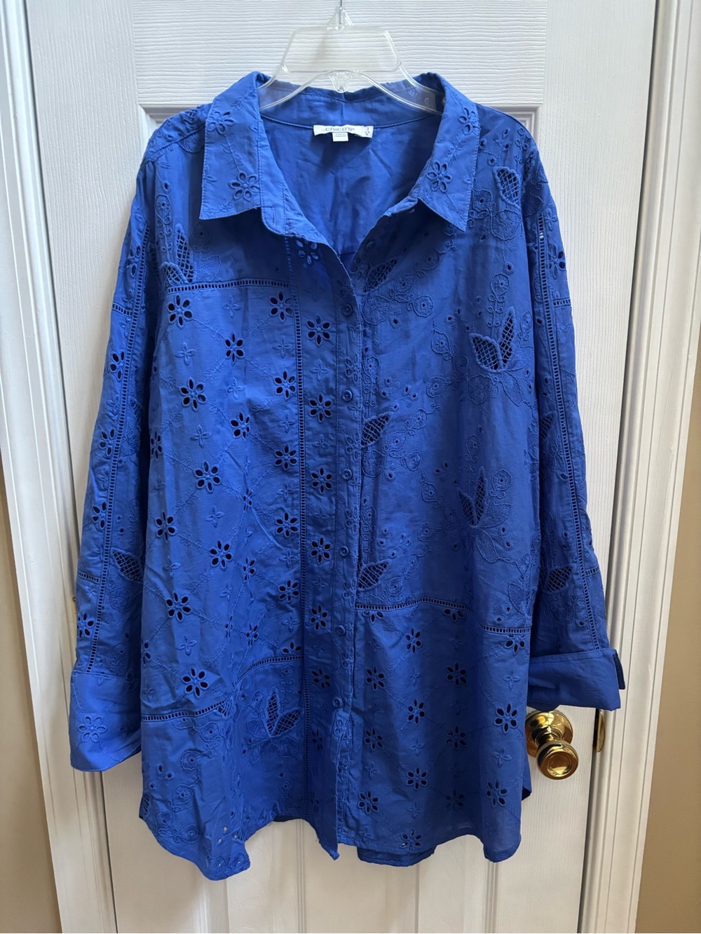 Chicos Embroidered Trapunto-Trim Tunic in Amparo Blue, Size 3 (16-18) NWOT - Picture 5 of 9